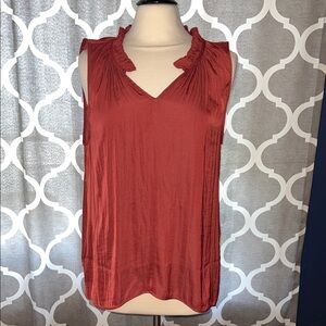 Women's Sleeveless Ruffle Neck Top - Rust